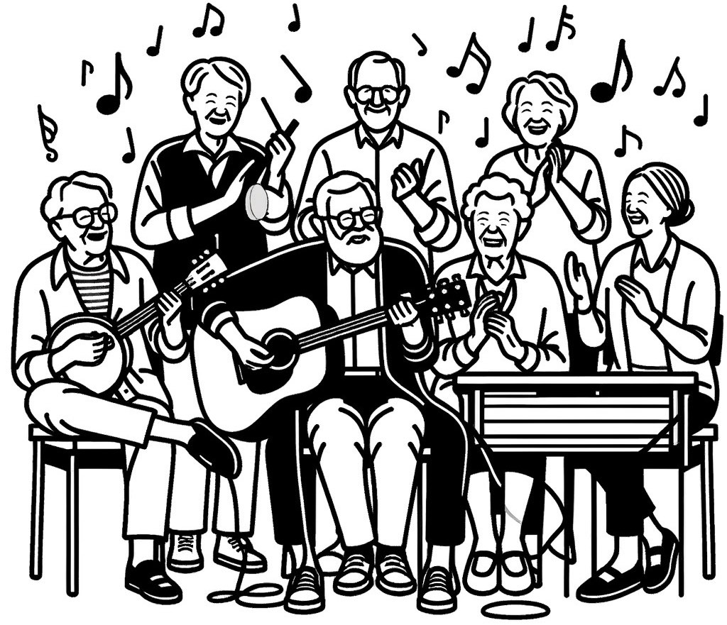 Senioren mit Demenz haben viel Spaß während der Musiktherapie
